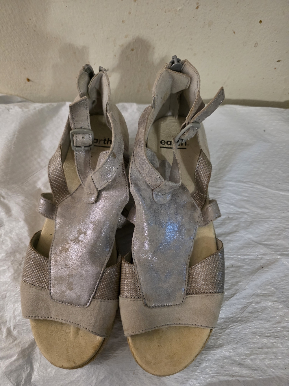 Earth Women's Metallic Silver And Grey Open-Toe Wedge Sandals